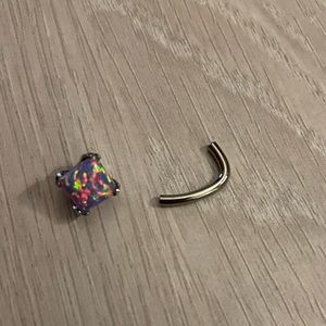 Anatometal titanium j bar internally threaded with purple opal princess cut